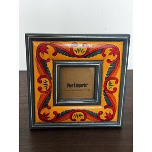 Pier 1 Imports Wooden Picture Frame Square Folk Art Boho Colorful Distressed
